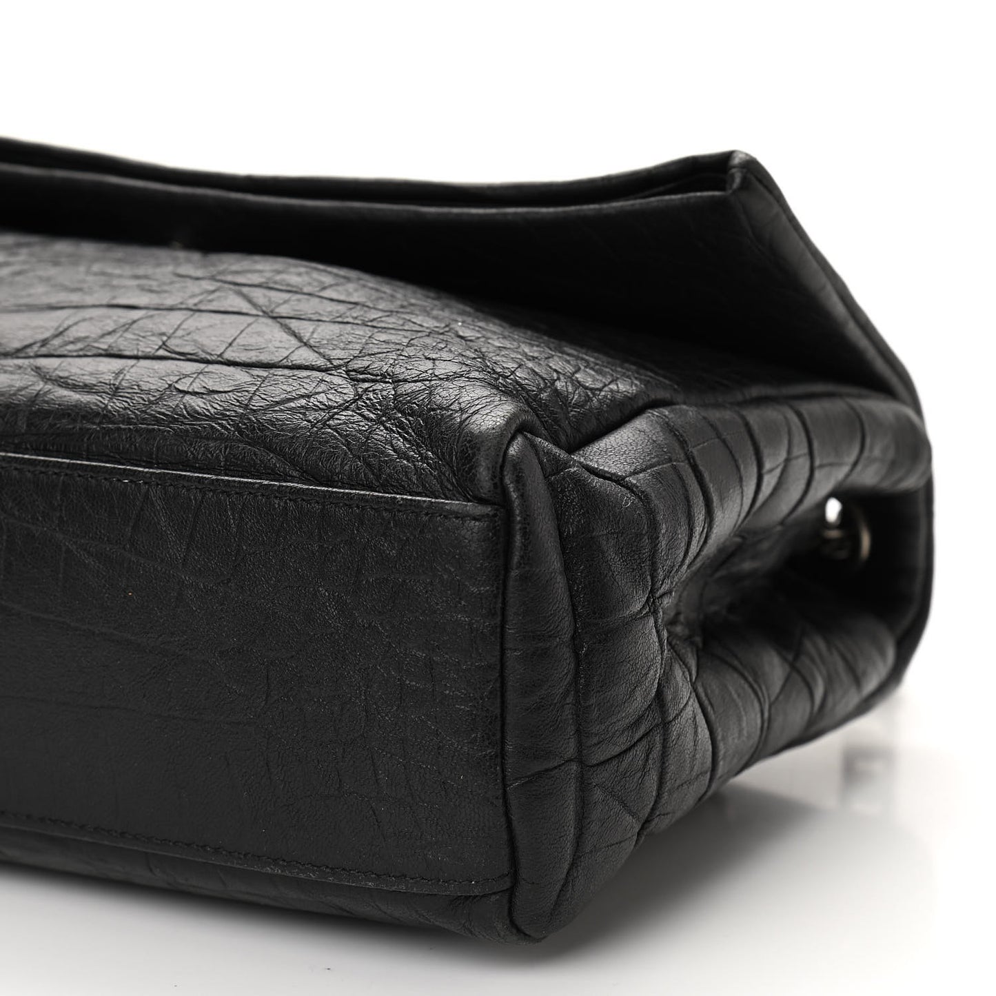 Calfskin Crocodile Embossed Medium West Hollywood Monogram Fold-Over Black
