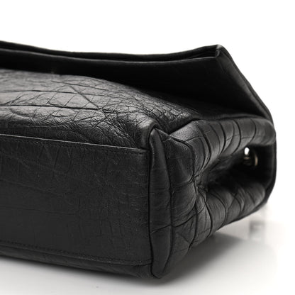 Saint Laurent Calfskin Crocodile Embossed Medium West Hollywood Monogram Fold-Over Black 9 of 9