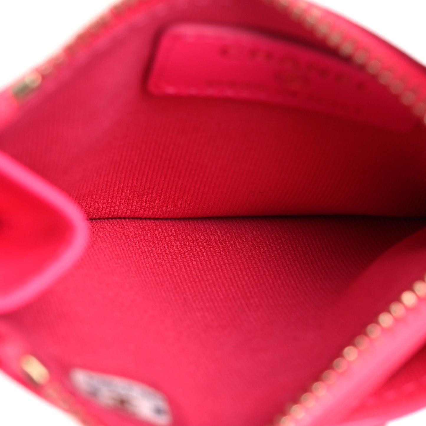 Patent Chevron Quilted Boy Zip Card Holder Neon Pink