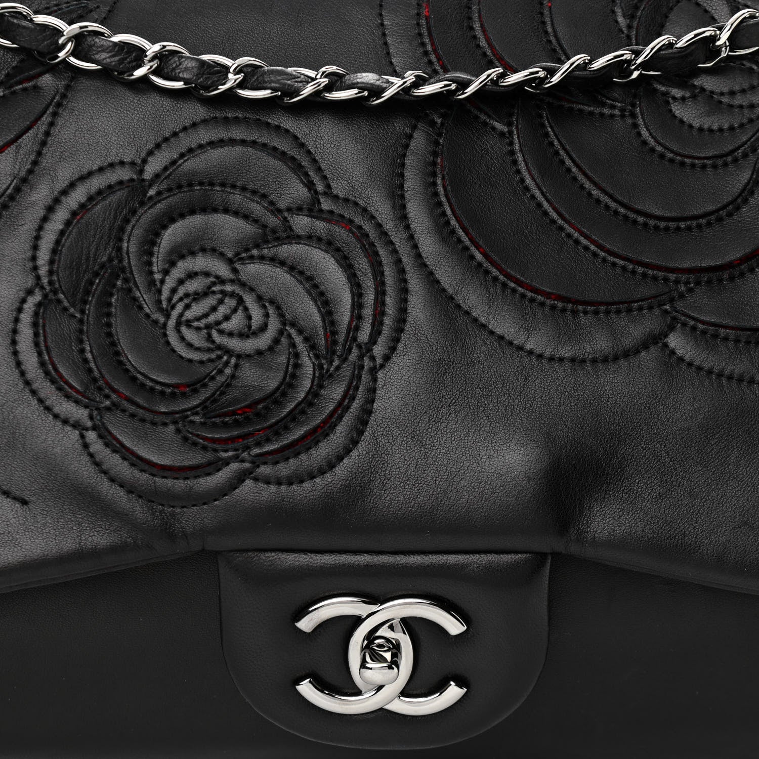Chanel Lambskin Tweed Maxi Camellia Petals Flap Black 8 of 11