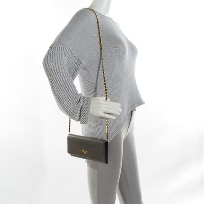 Prada Saffiano Metal Oro Chain Wallet Grafite 2 of 8