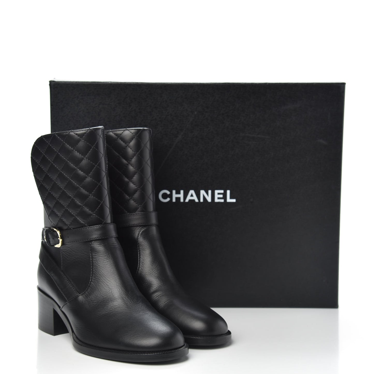 Calfskin Quilted CC Boots 37 Black