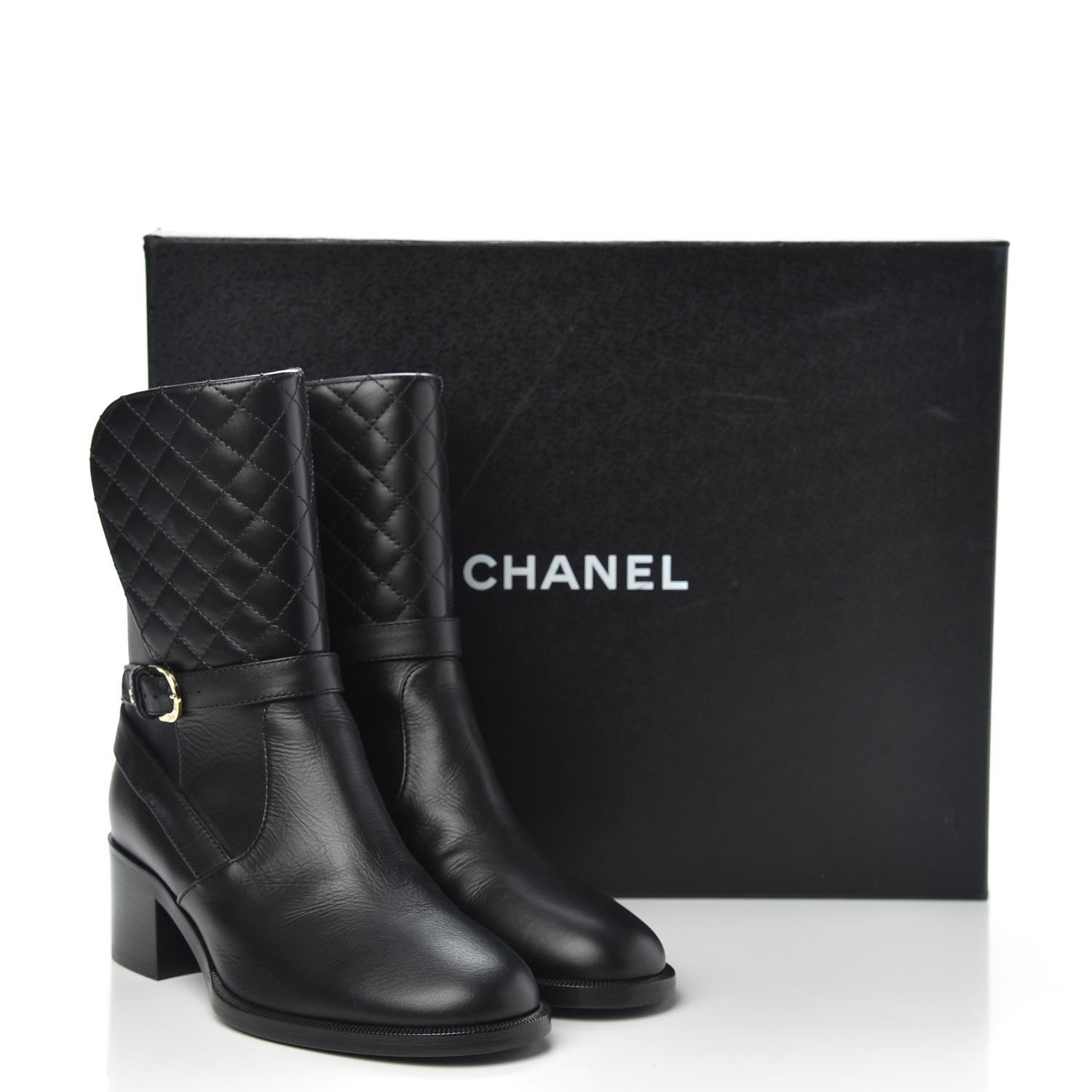 Chanel Calfskin Quilted CC Boots 37 Black 9 of 9