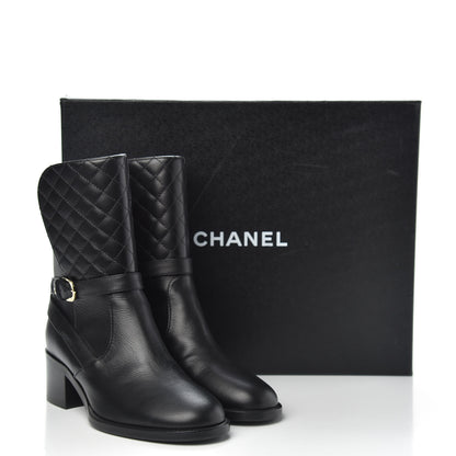 Chanel Calfskin Quilted CC Boots 37 Black 9 of 9