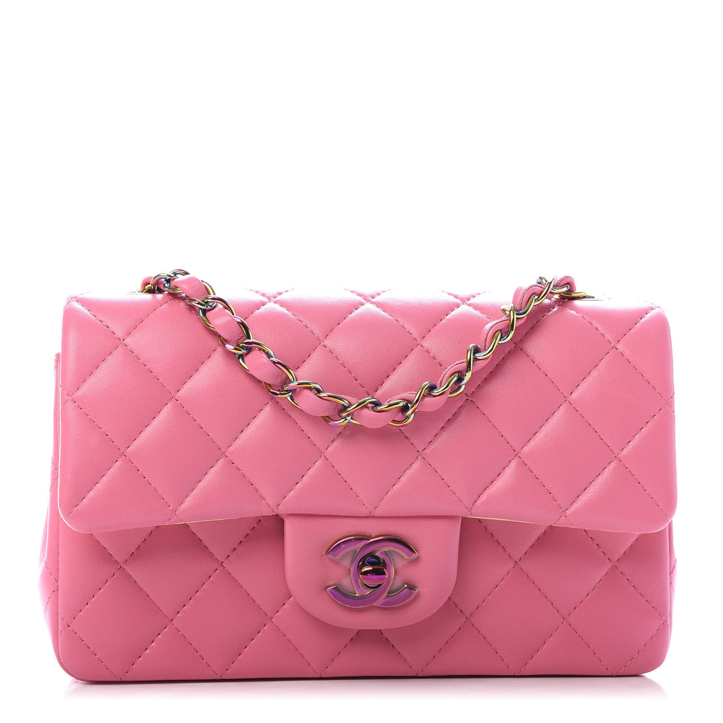 Lambskin Quilted Mini Rectangular Flap Pink Yellow