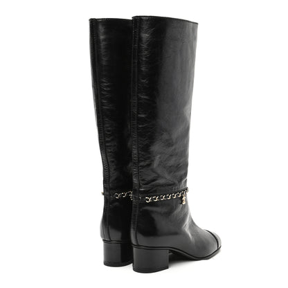 Chanel Crumpled Calfskin Cap Toe Chain Tall Boots 35.5 Black 4 of 7