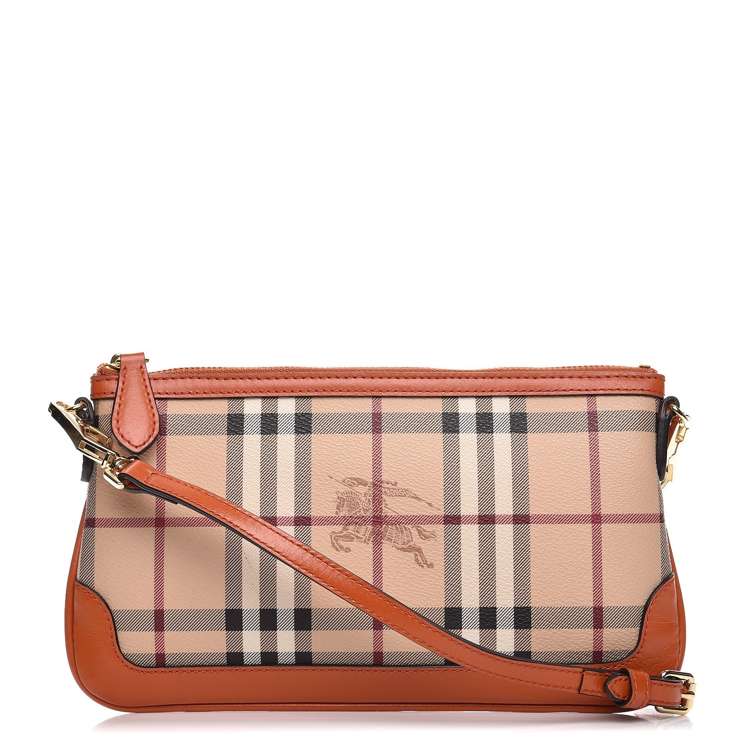 Burberry Haymarket Check Small Peyton Crossbody Clutch Bag Burnt Amber 1 of 9