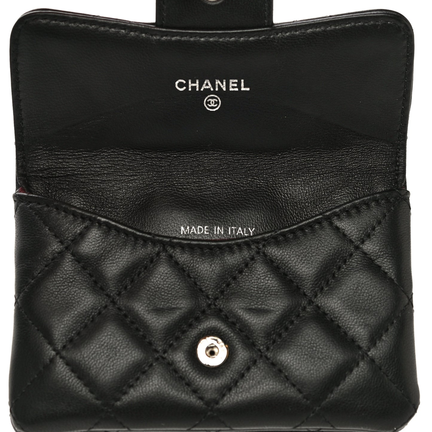 Lambskin Quilted Zip Card Holder Black