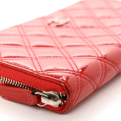 Chanel Patent Quilted Double Stitched Zip Around Wallet Red 11 of 12