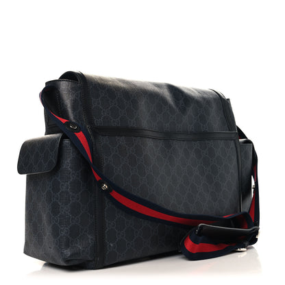 Gucci GG Supreme Monogram Web Messenger Diaper Bag Black Grey 4 of 12