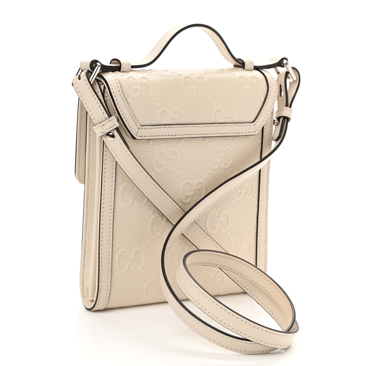 Calfskin GG Tennis Embossed Messenger Bag Mystic White