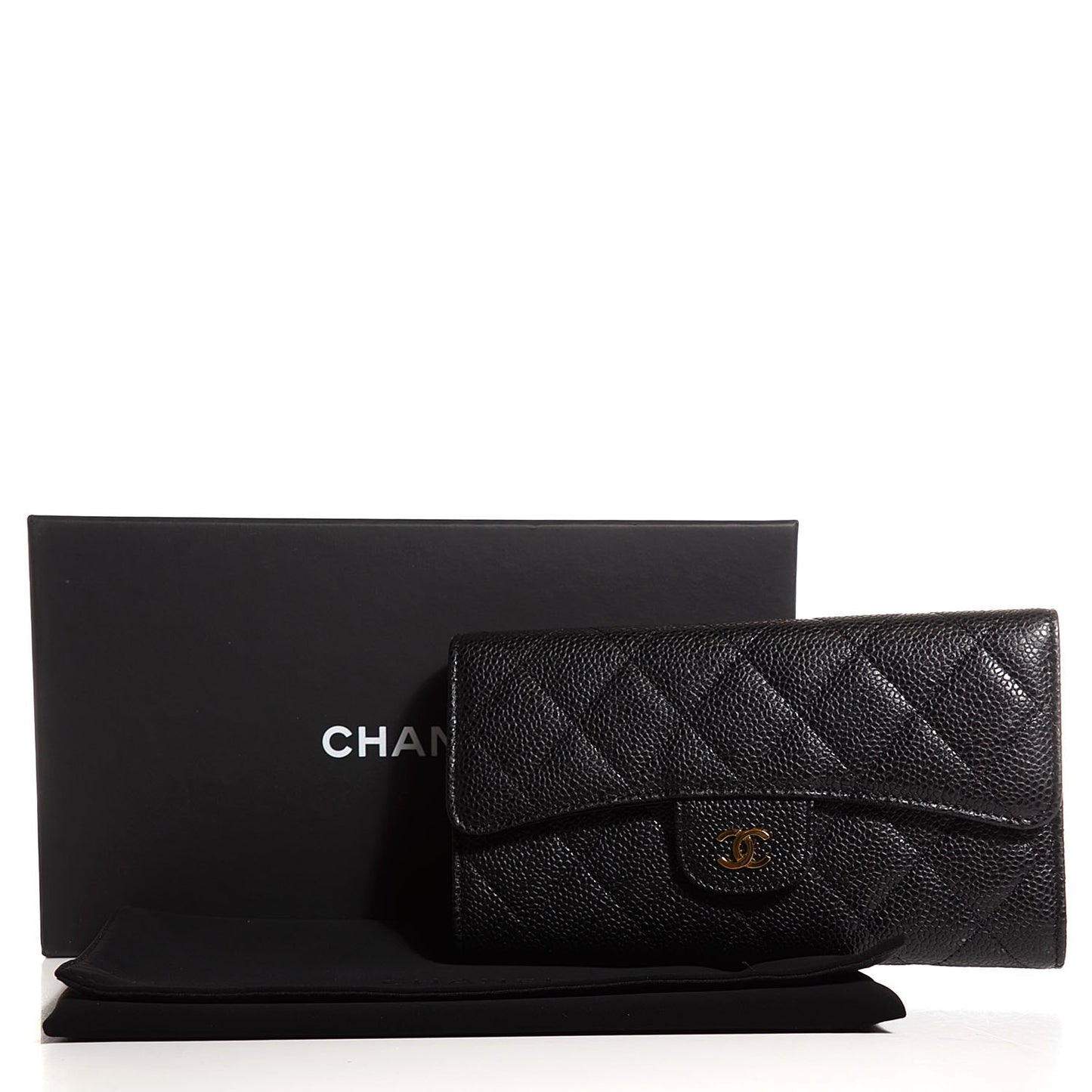 Caviar Quilted Large Flap Wallet Black