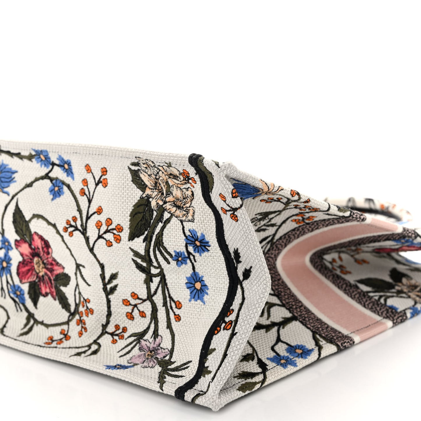 Canvas Embroidered Large Rosa Mutabilis Book Tote White Multicolor