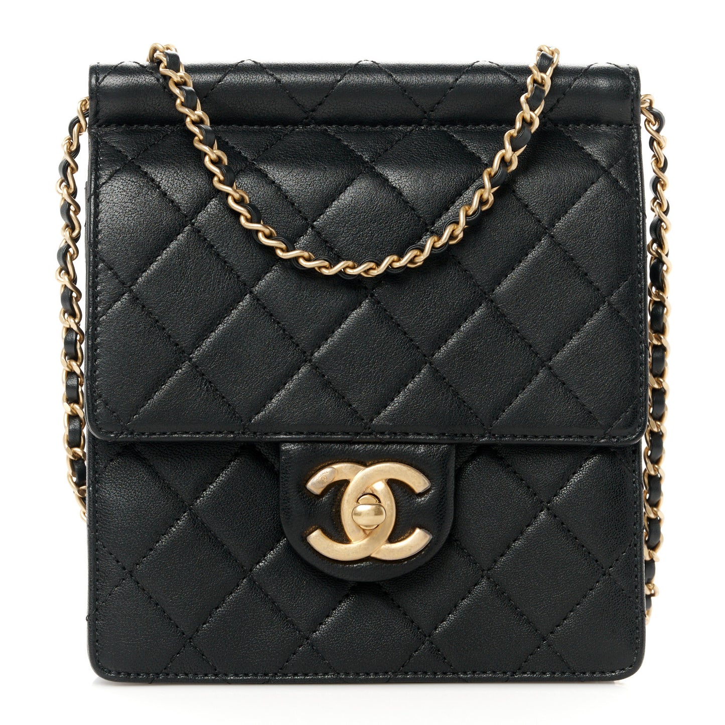 Goatskin Quilted Chic Pearls Flap Black