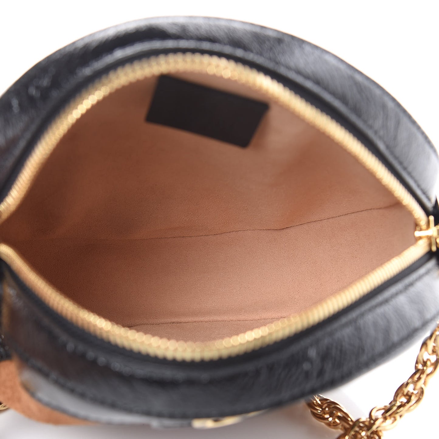 Suede Patent Web Mini Ophidia Round Shoulder Bag Nocciola Black
