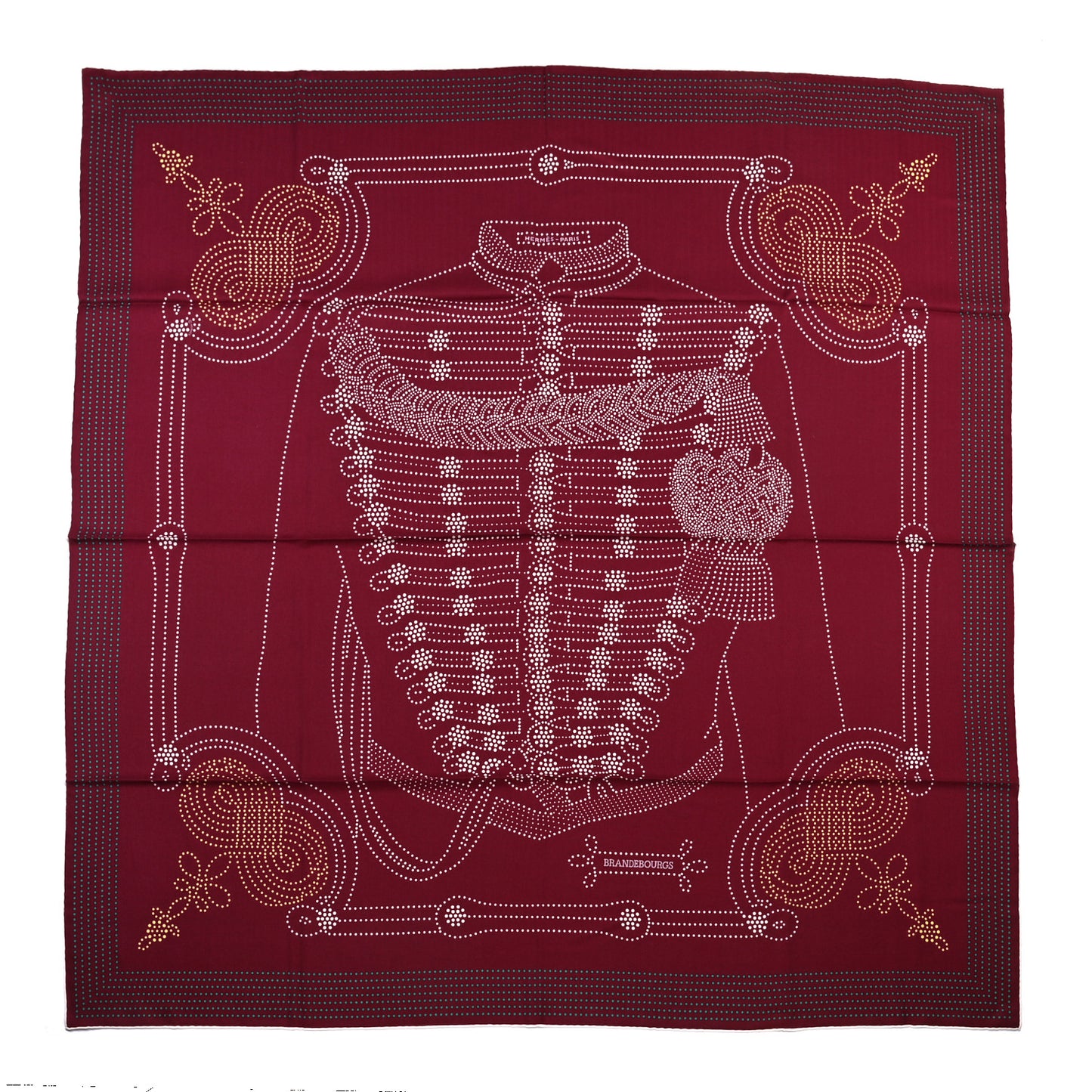 Cashmere Silk Brandebourgs Points Shawl 140 Bordeaux White Vert