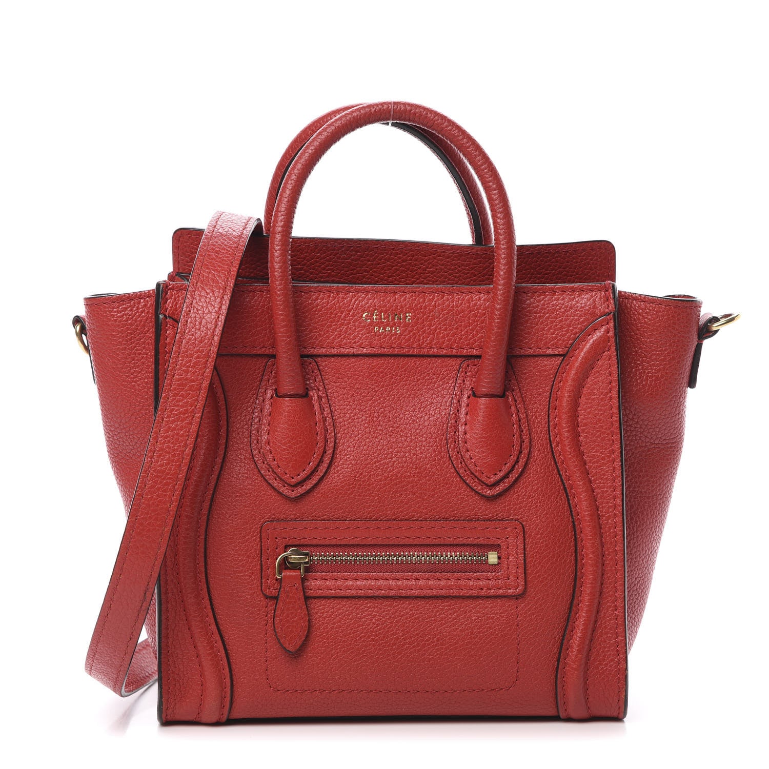 Celine Drummed Calfskin Nano Luggage Coquelicot 1 of 11
