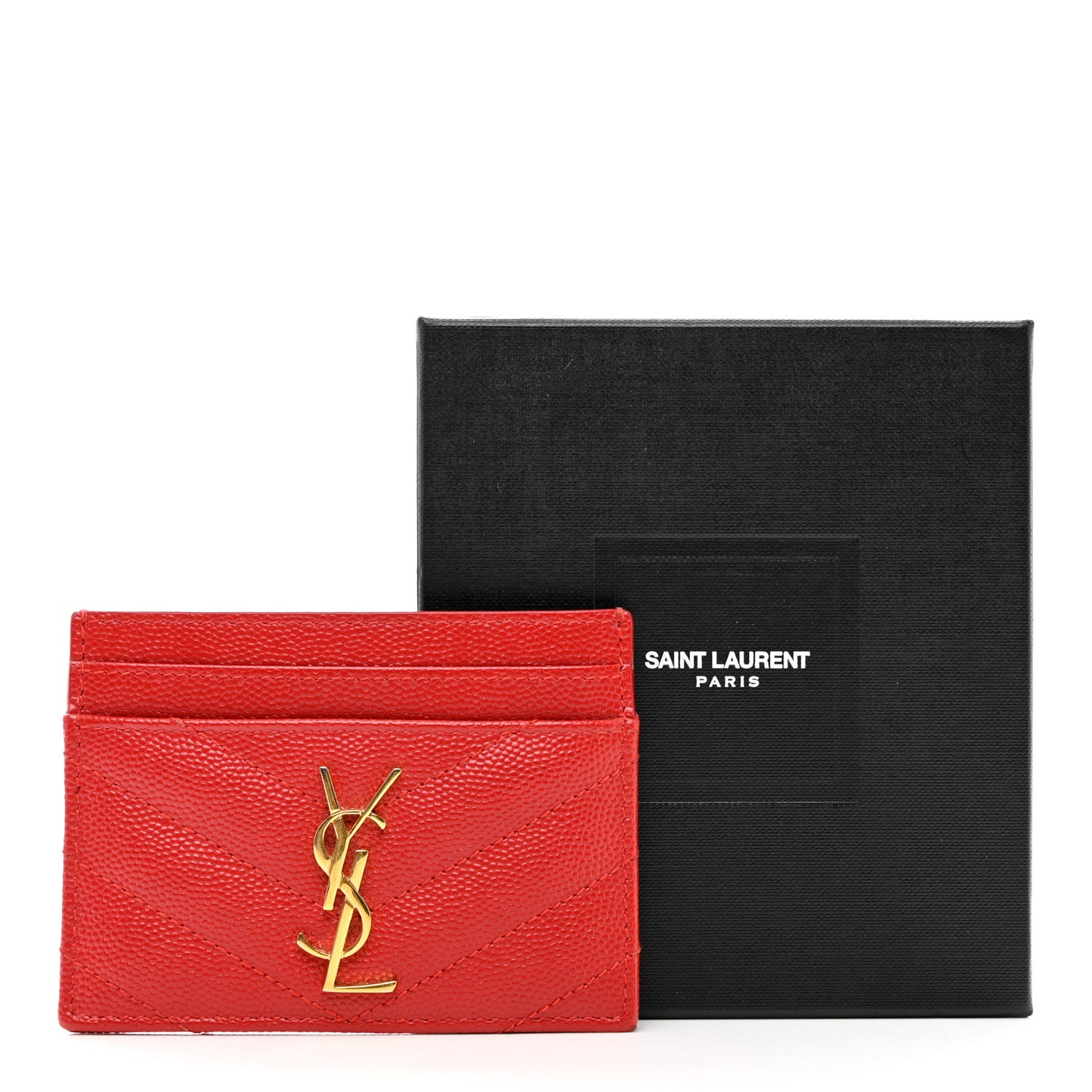 Grain De Poudre Matelasse Chevron Monogram Credit Card Case New Red