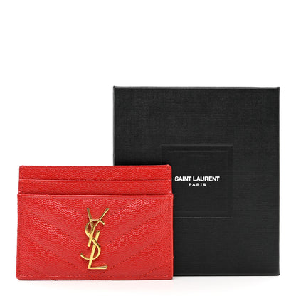 Saint Laurent Grain De Poudre Matelasse Chevron Monogram Credit Card Case New Red 10 of 10