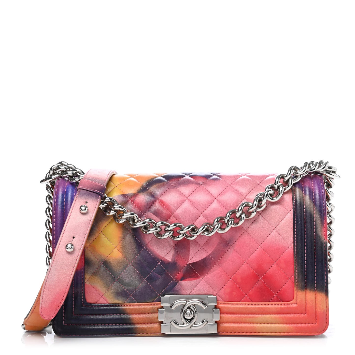 Printed Lambskin Quilted Medium Flower Power Boy Flap