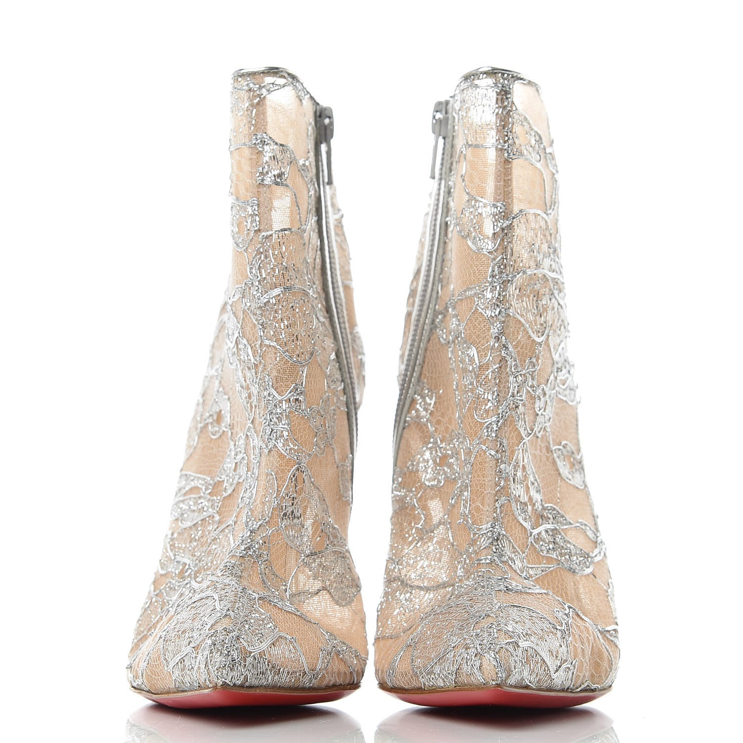 Christian Louboutin Lace Lurex Specchio Gipsybootie 100 Ankle Boots 37.5 Silver 2 of 8