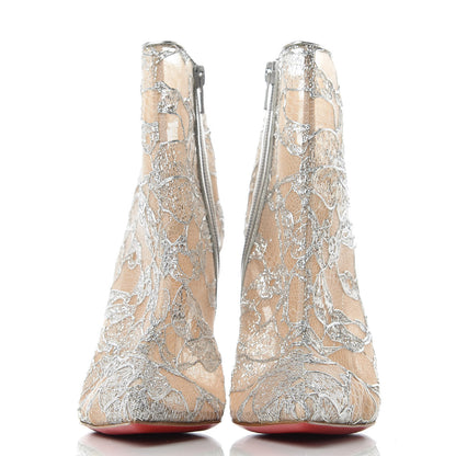 Christian Louboutin Lace Lurex Specchio Gipsybootie 100 Ankle Boots 37.5 Silver 2 of 8