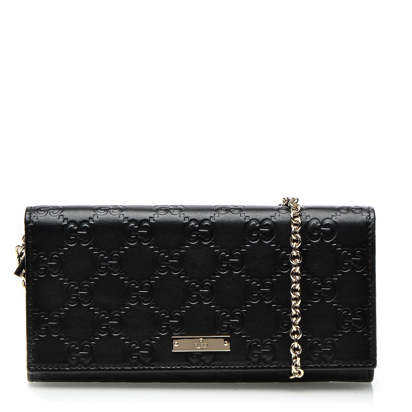 Guccissima Margaux Calfskin Metal Bar Chain Wallet Black