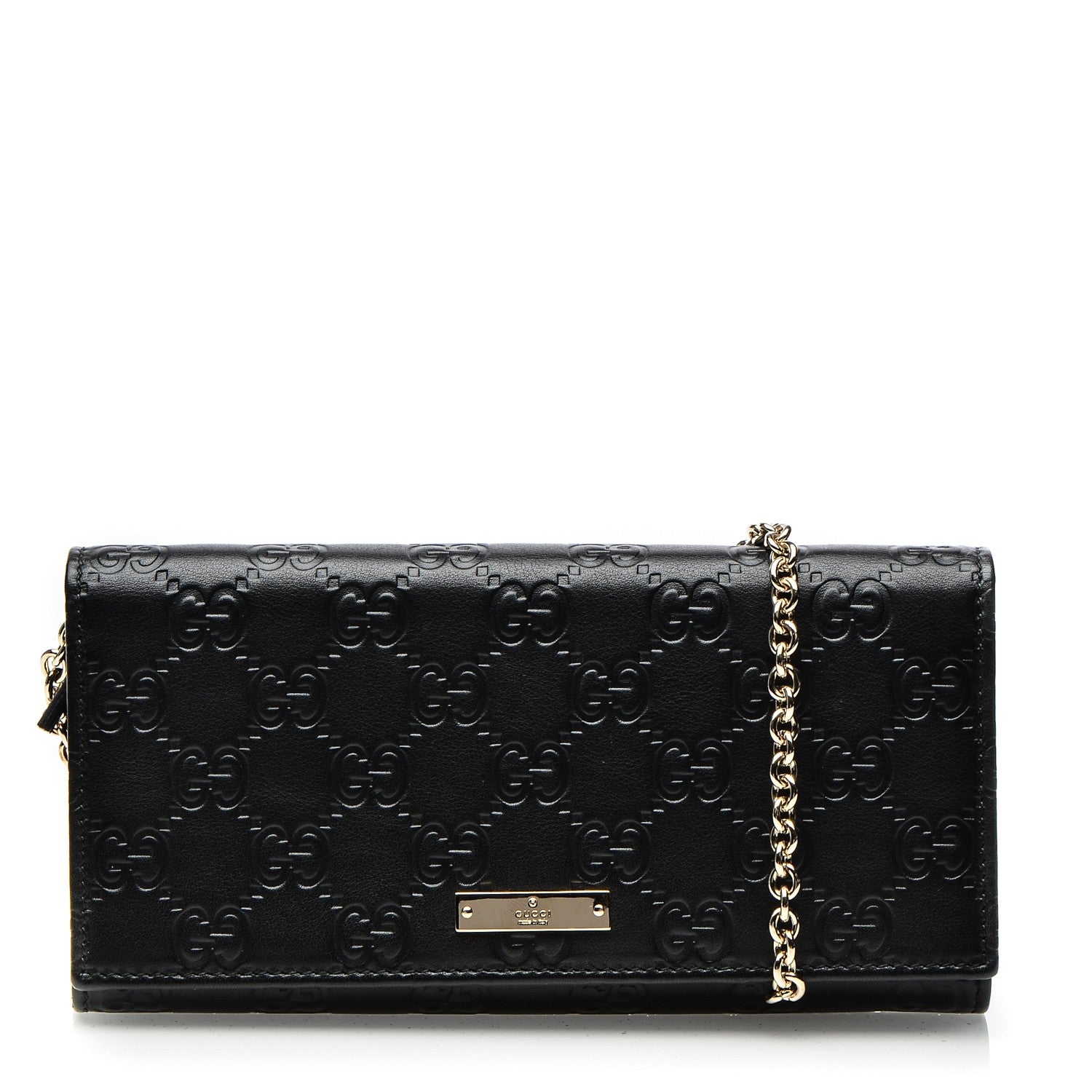 Gucci Guccissima Margaux Calfskin Metal Bar Chain Wallet Black 1 of 6