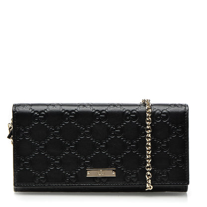 Gucci Guccissima Margaux Calfskin Metal Bar Chain Wallet Black 1 of 6