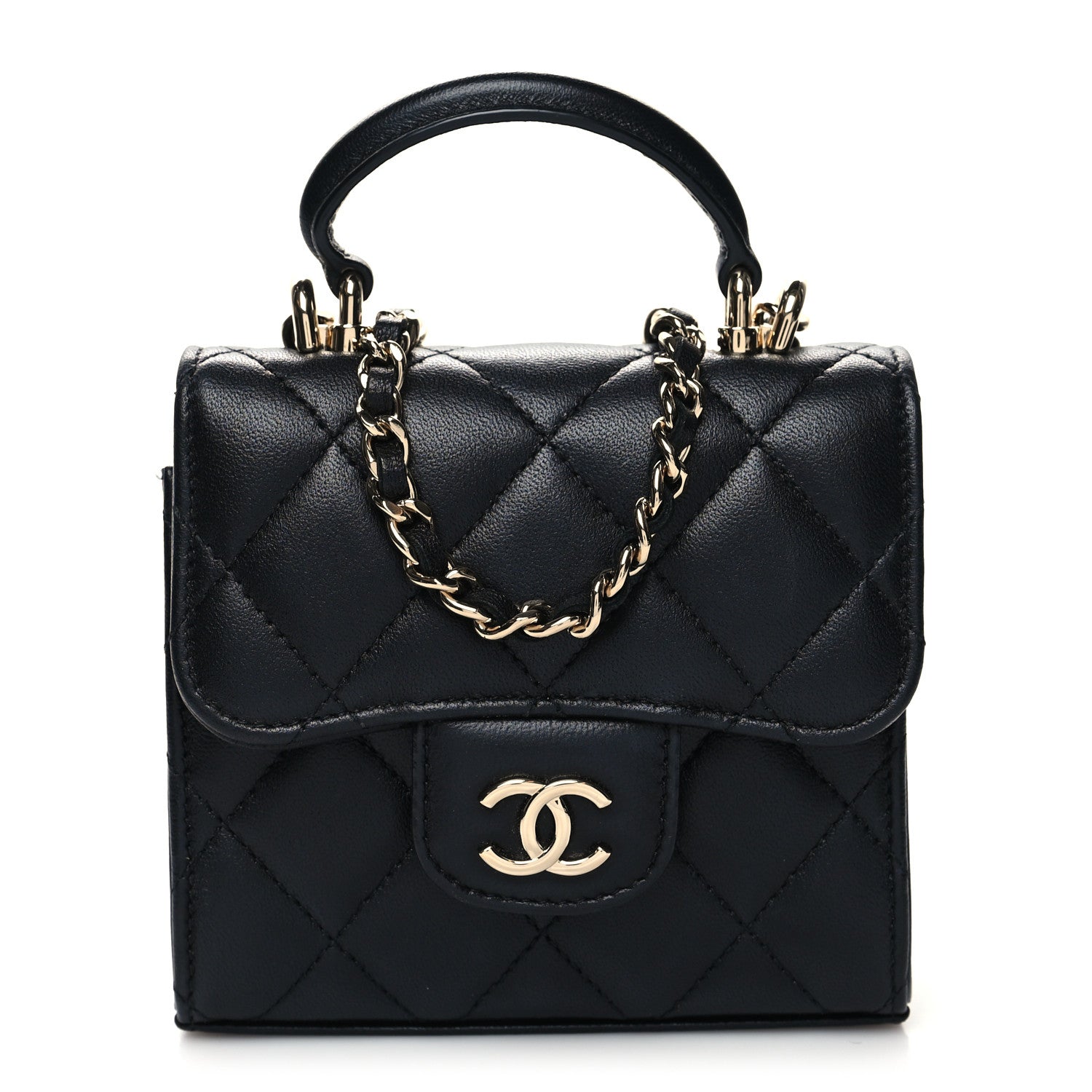 Chanel Lambskin Quilted Top Handle Flap Clutch With Chain Black 1 of 11