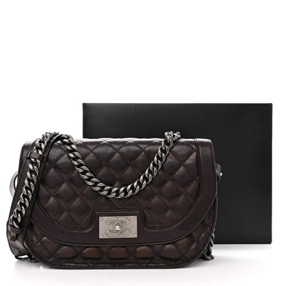 Chanel Shiny Goatskin Quilted Medium Double Chained Messenger Flap Charcoal 13 of 13