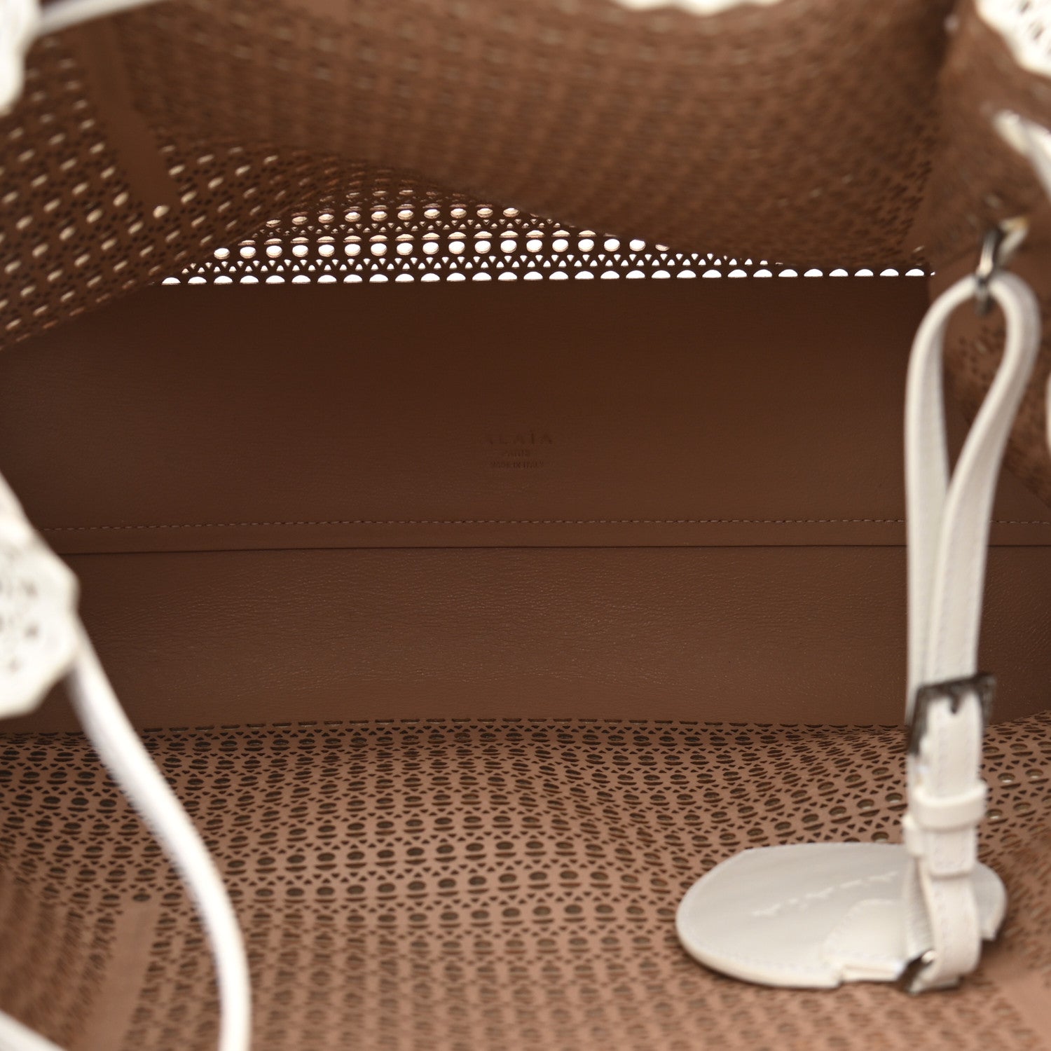 Alaia Calfskin Laser Cut Mina Vienne Tote White 5 of 12