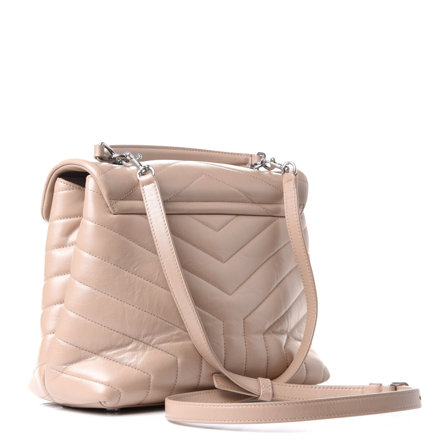 Saint Laurent Calfskin Y Quilted Monogram Medium Loulou Chain Satchel Nude Powder 3 of 11
