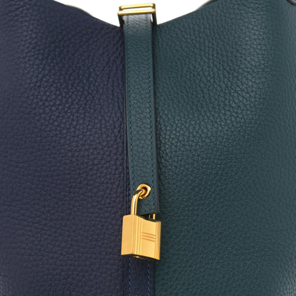 Hermes Taurillon Clemence Casaque Picotin Lock 22 MM Vert Cypress Bleu Nuit Black 8 of 11