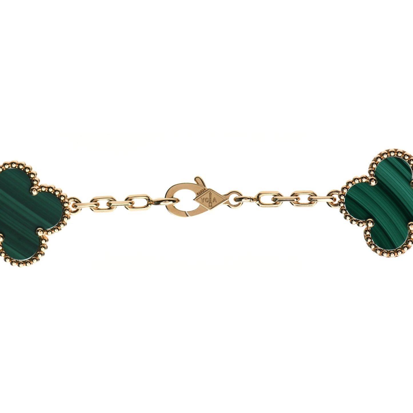 18K Yellow Gold Malachite 20 Motifs Vintage Alhambra Necklace
