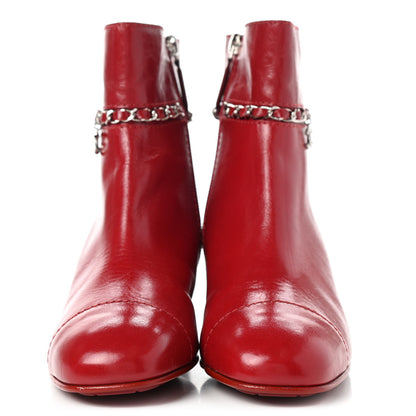 Chanel Crumpled Calfskin Cap Toe Chain Short Boots 36 Red 2 of 10