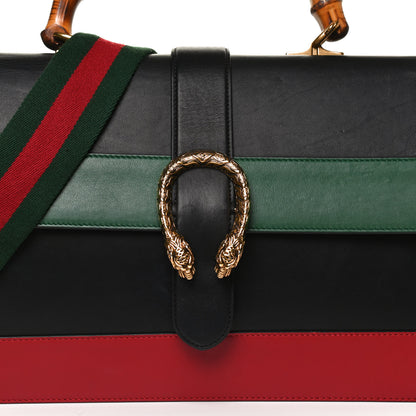 Gucci Calfskin Bamboo Web Large Dionysus Top Handle Bag Black Bright Evergreen Hibiscus Red 9 of 15