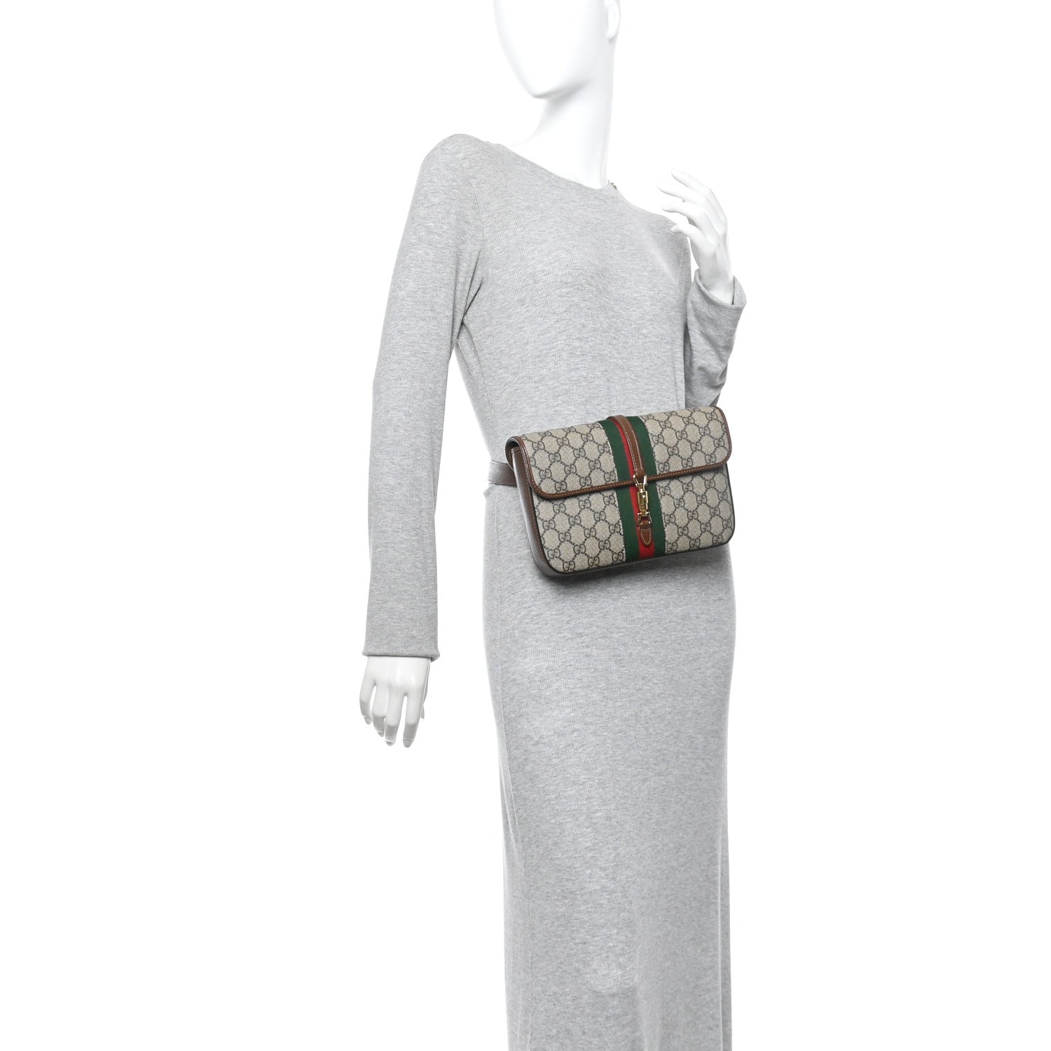 Gucci GG Supreme Monogram Azalea Calfskin Web Jackie 1961 Belt Bag 100 40 Beige Ebony Brown Sugar 2 of 10