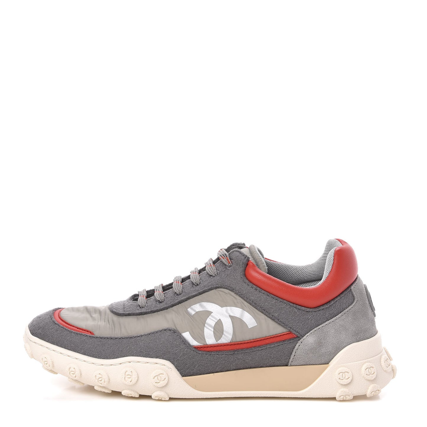 Nylon Calfskin Suede Womens CC Sneakers 38 Grey Orange