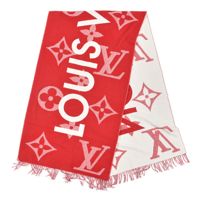 Louis Vuitton Cashmere Monogram Scarf Red White 2 of 3