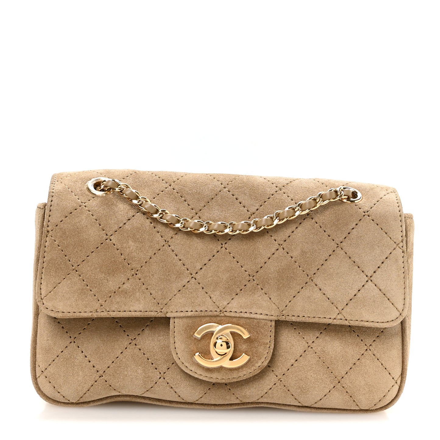 Suede Calfskin Mini Souplissimo Flap Dark Beige