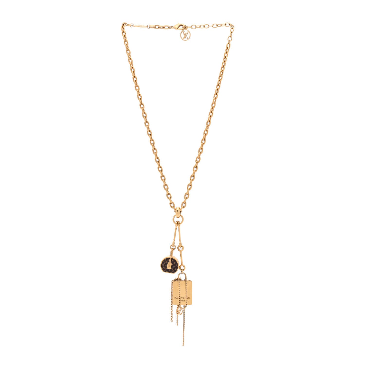 Louis Vuitton Metal Mini Boite Chapeau Pendant Necklace Gold 3 of 5