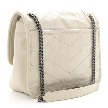 Saint Laurent Crinkled Calfskin Matelasse Monogram Baby Niki Chain Satchel Blanc Vintage 3 of 10