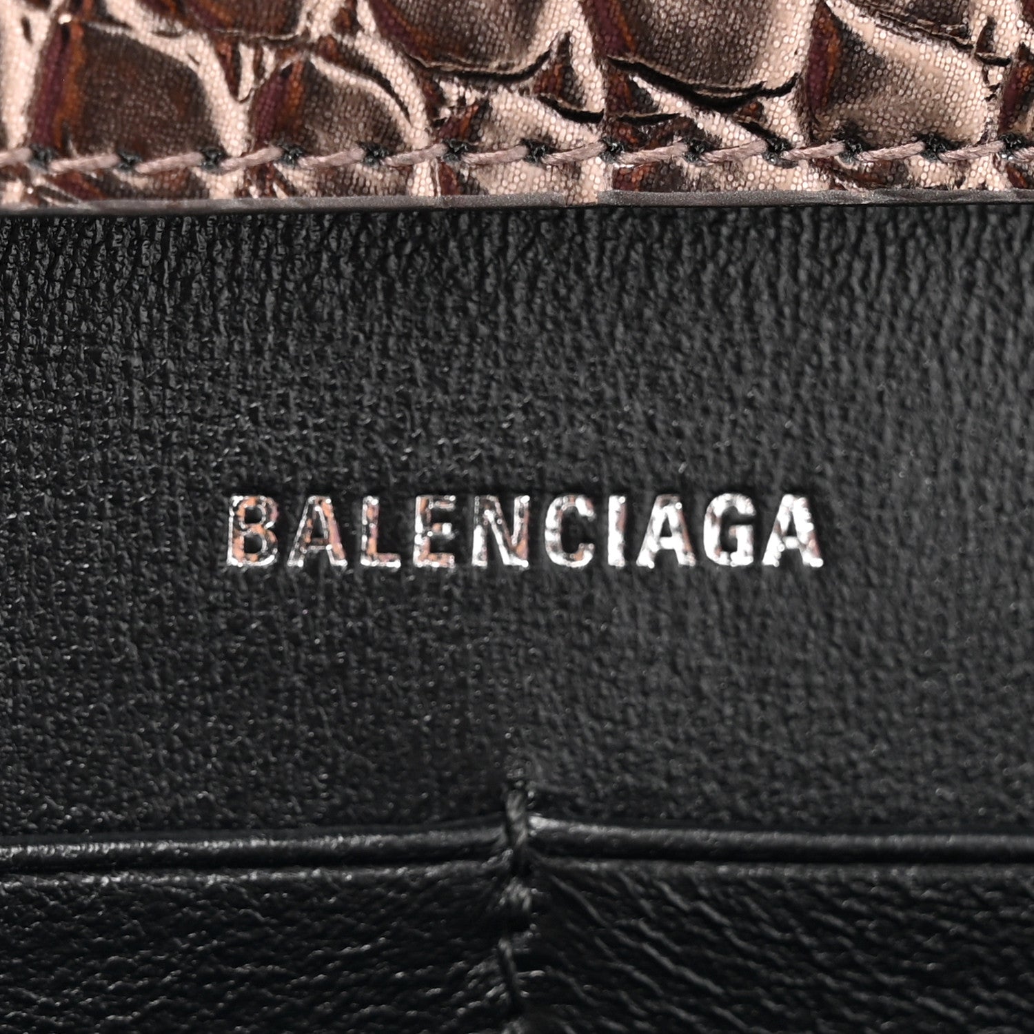 Balenciaga Shiny Metallic Calfskin Crocodile Embossed Hourglass Chain Bag Dark Bronze 6 of 14
