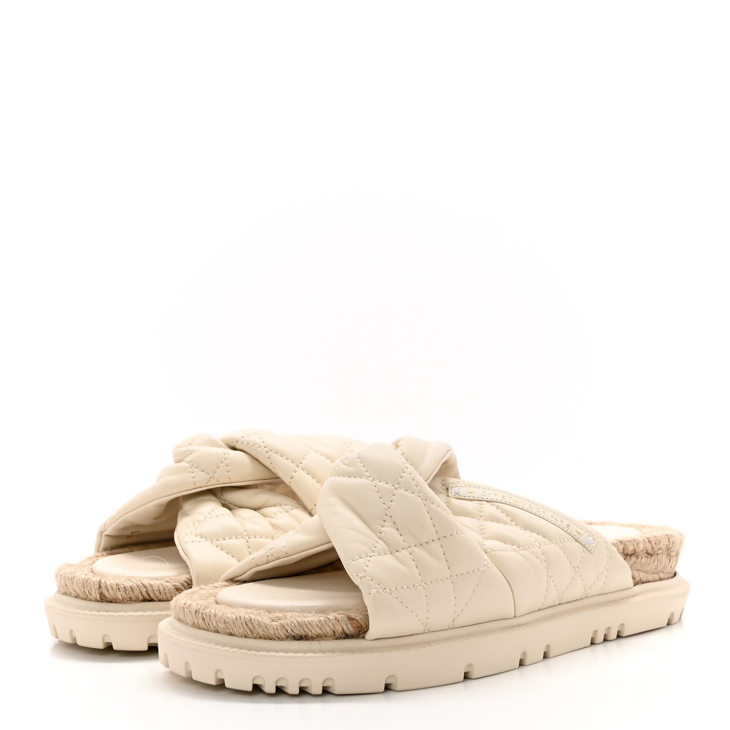 Calfskin Cannage Dtwist Espadrille Platform Sandals 38 White