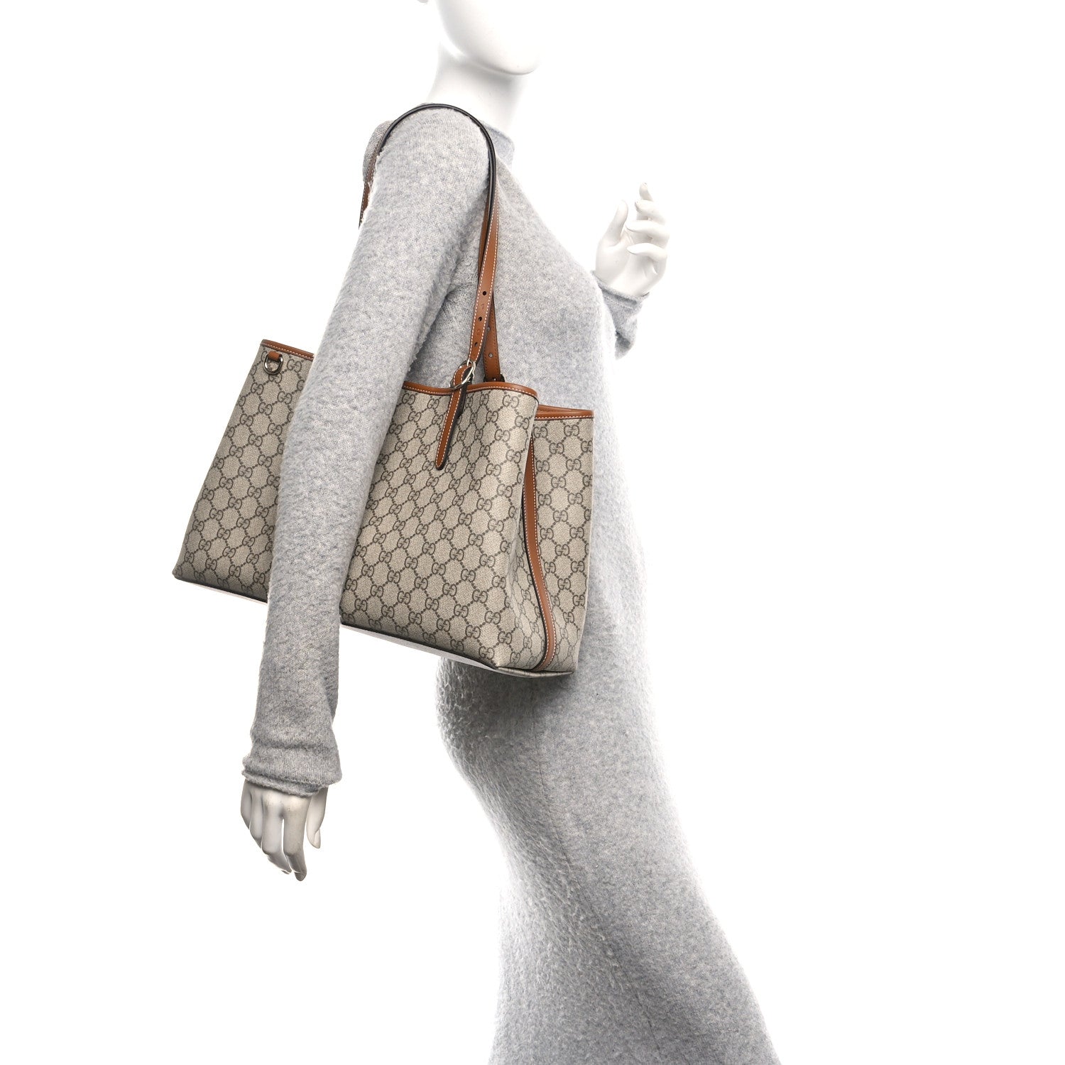 Gucci GG Supreme Monogram Emblem Large Tote Bag Beige Dark Brown 2 of 9