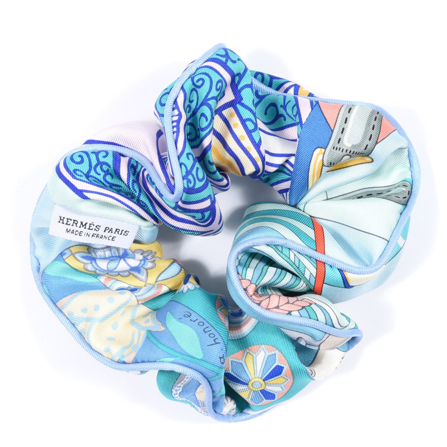 Silk Patchwork Claudia Scrunchie Pale Blue