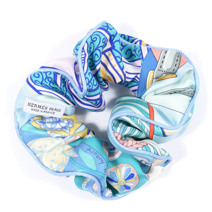 Hermes Silk Patchwork Claudia Scrunchie Pale Blue 2 of 4