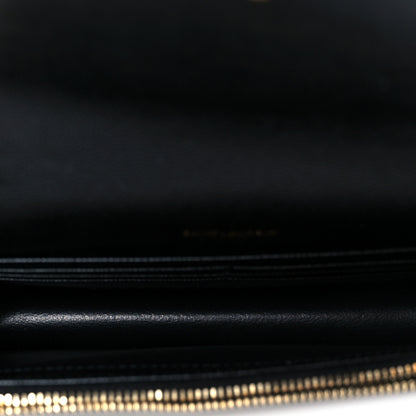 Saint Laurent Grain De Poudre Matelasse Chevron Monogram Envelope Chain Wallet Black 10 of 20