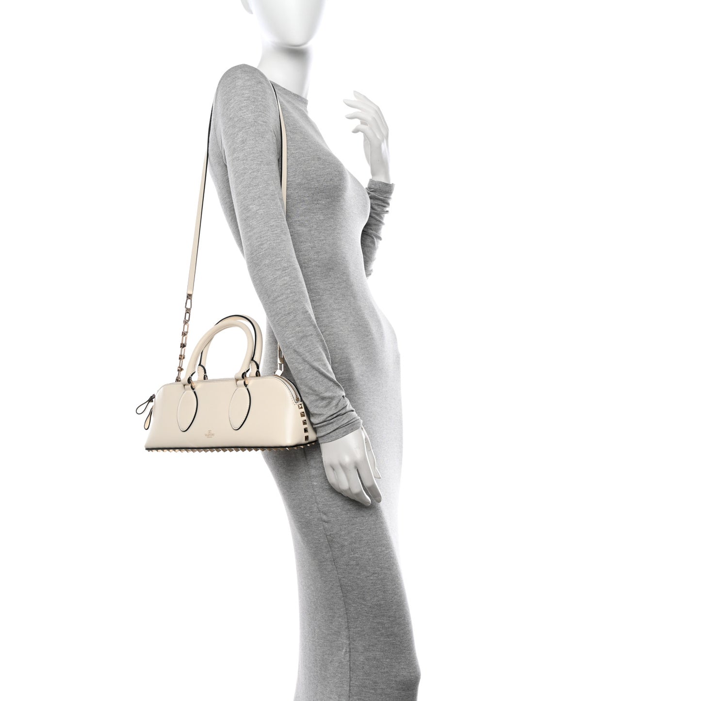 Smooth Calfskin Rockstud East West Top Handle Bag Ivory